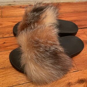 Real Fur Women's Slippers - Black and Brown